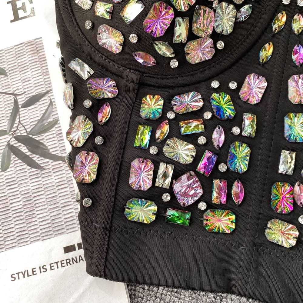 Button beaded v neck padded cami top