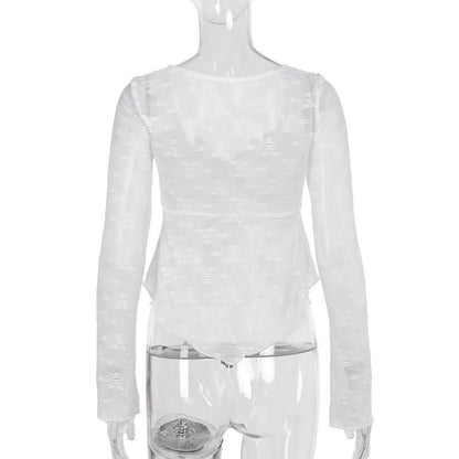 Long sleeve knotted flower pattern top