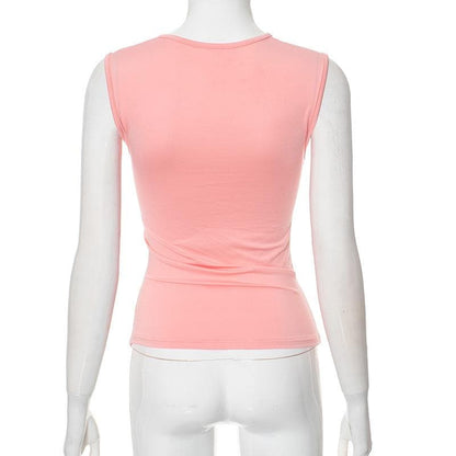 Ruched irregular ruffle solid tank top