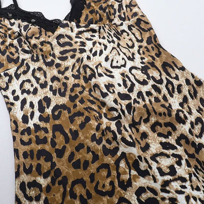 Lace hem v neck leopard print cami midi dress