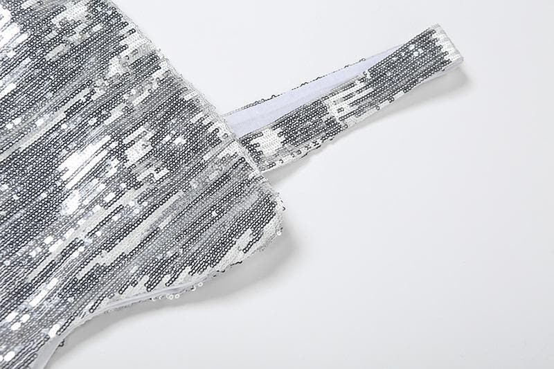 Glitter square neck hollow out metallic cut out midi dress