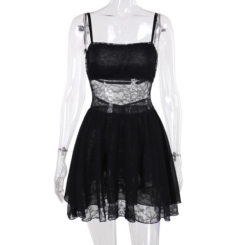 Patchwork lace ruched backless cami mini dress