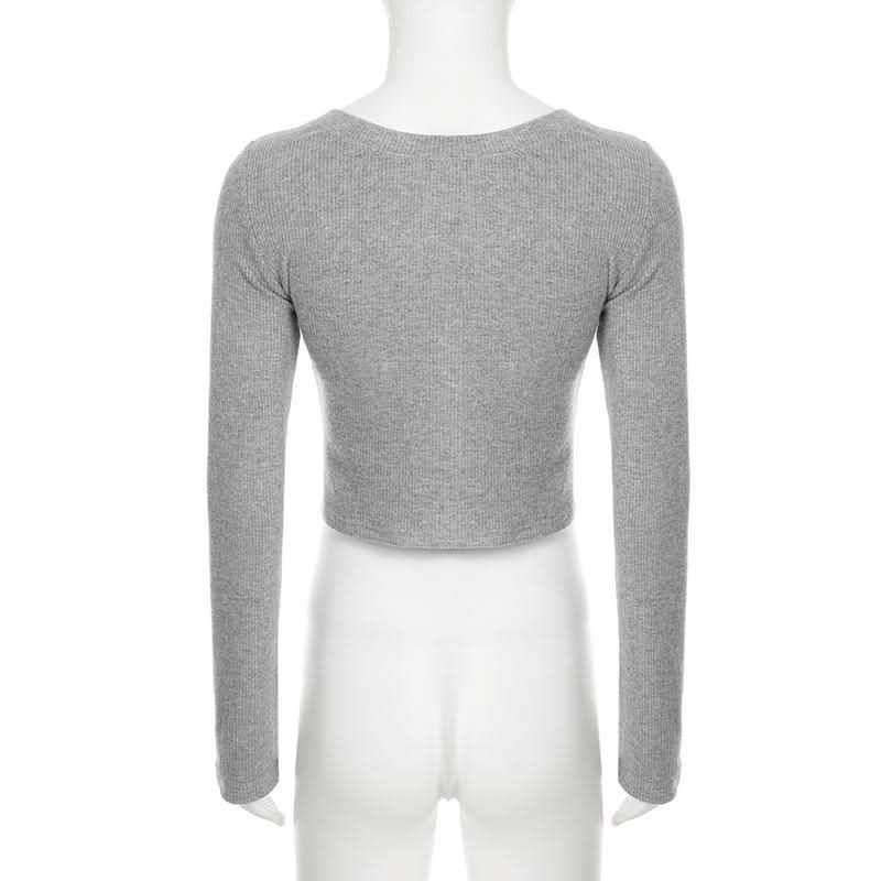 Long sleeve crewneck lace up crop top