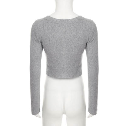 Long sleeve crewneck lace up crop top