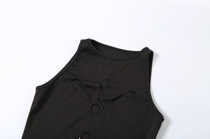 O ring hollow out crewneck solid cut out mini dress