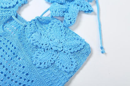 Halter knitted flower pattern see through maxi dress-final-sale