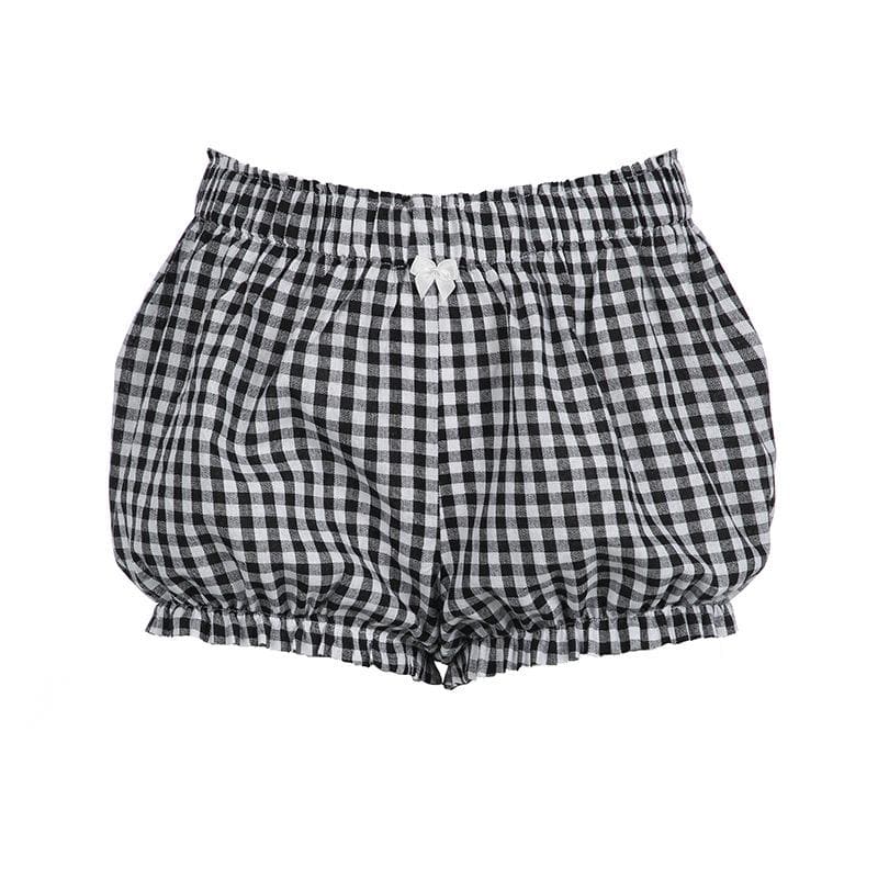 Plaid print bowknot short pant