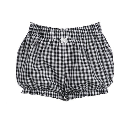 Plaid print bowknot short pant