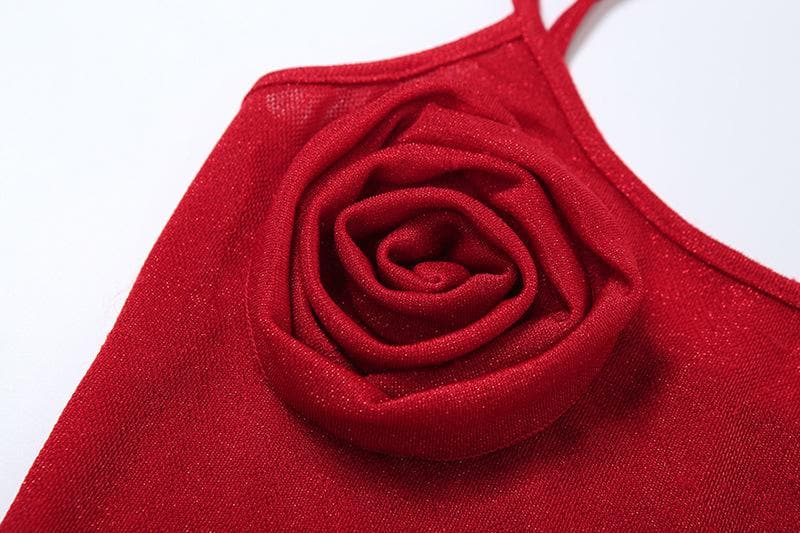 Flower applique u neck glitter cami top