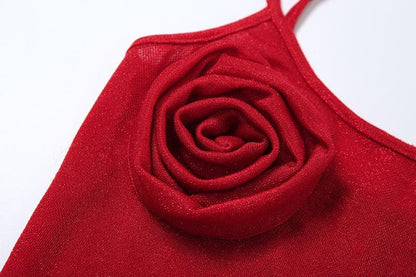 Flower applique u neck glitter cami top