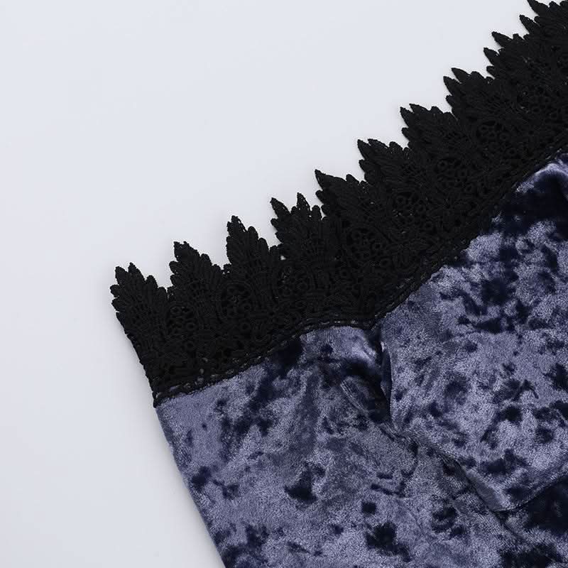 Off shoulder long flared sleeve velvet top