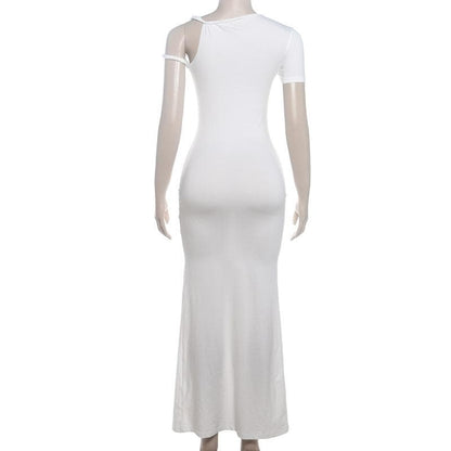 Short sleeve irregular one shoulder maxi dress