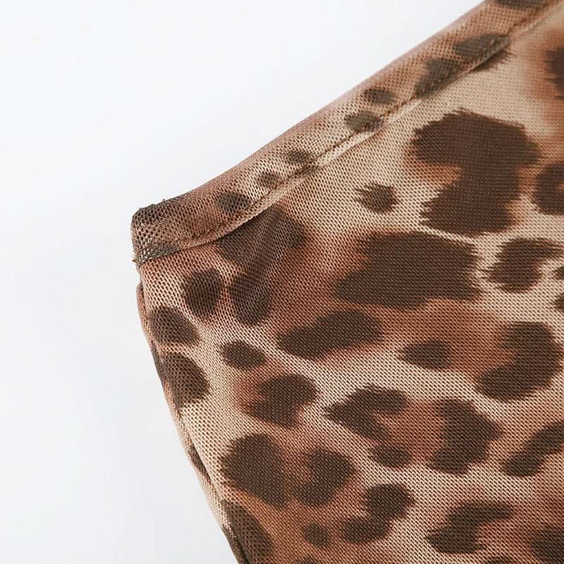 Leopard print mesh low rise midi skirt