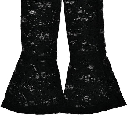 Long flared sleeve square neck lace self tie top