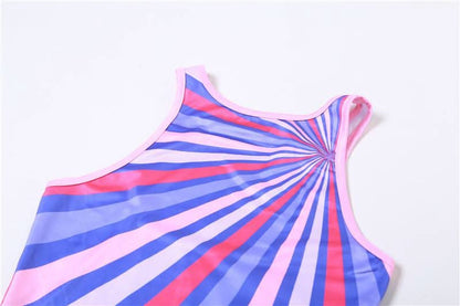 Striped contrast sleeveless backless crewneck maxi dress-final-sale