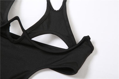 Halter self tie hollow out low cut backless mesh bodysuit pant set-final-sale