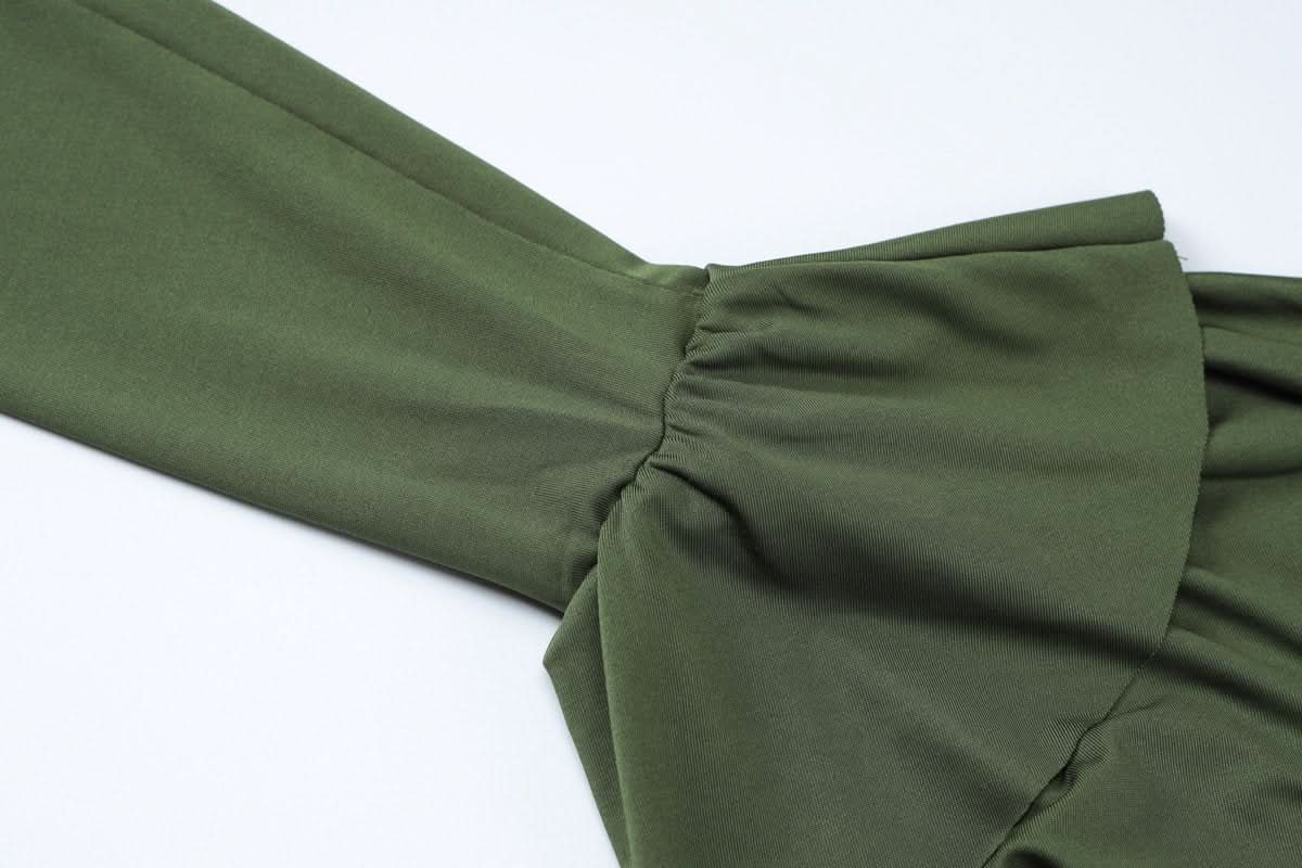 Long flared sleeve crewneck ruffle self tie maxi dress