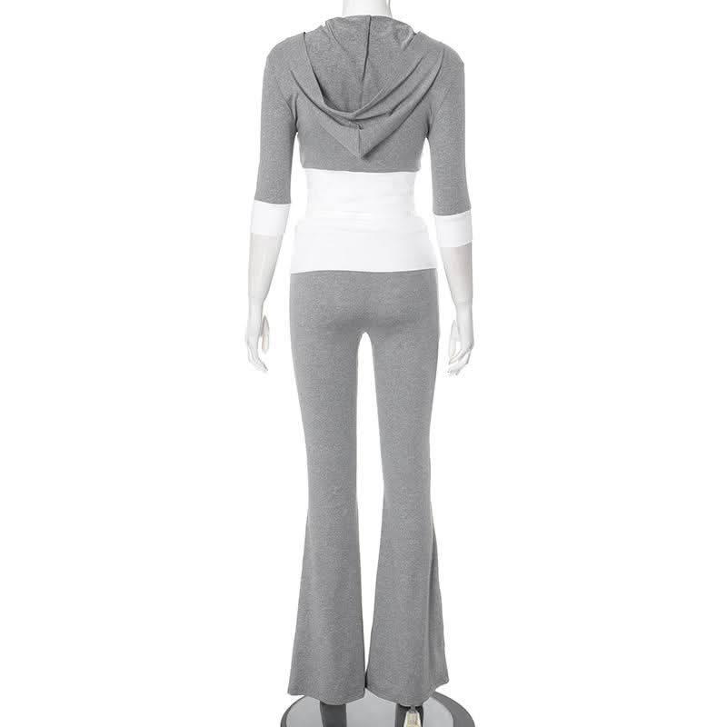 Hoodie zip-up contrast sports pants set