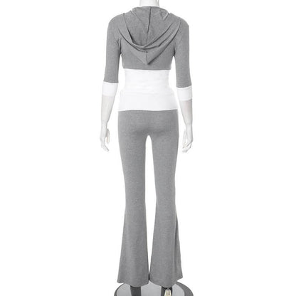 Hoodie zip-up contrast sports pants set