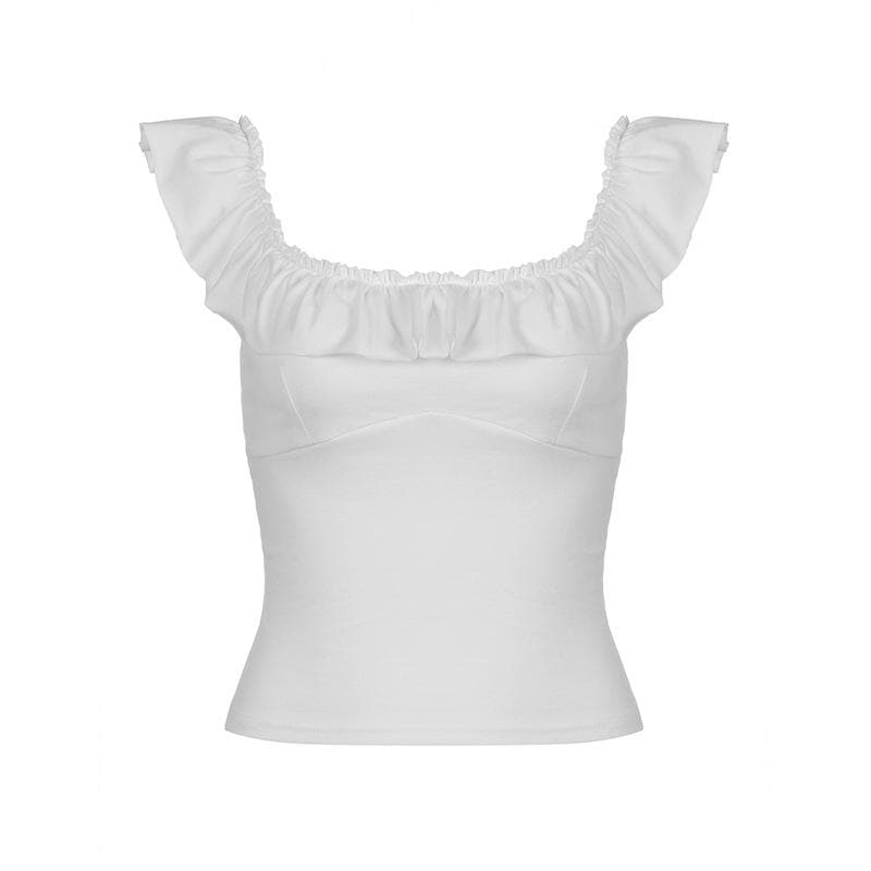 U neck ruffle solid backless cami top