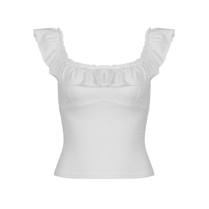 U neck ruffle solid backless cami top