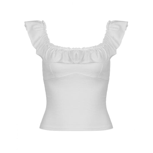 U neck ruffle solid backless cami top