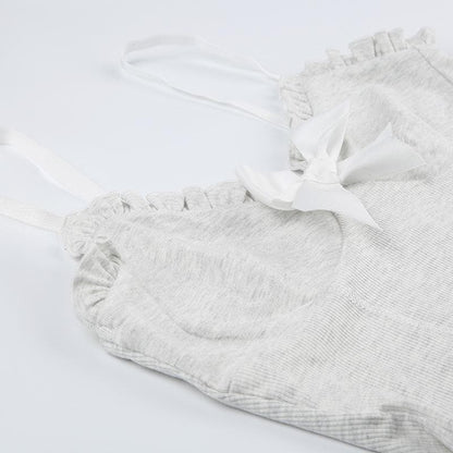 Lace hem ruffle bowknot v neck backless cami top