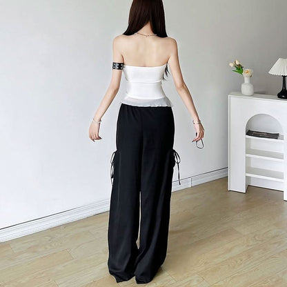 Ruffle letter print irregular backless tube top