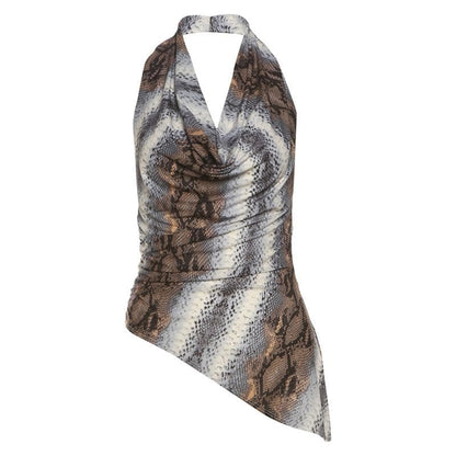 Snakeskin print halter ruched top