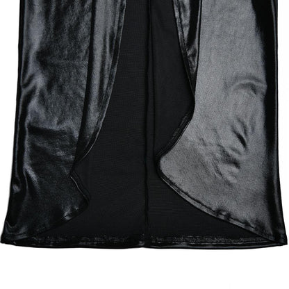 Ruched Metallic Long Sleeve V Neck Knotted Front Maxi Dress