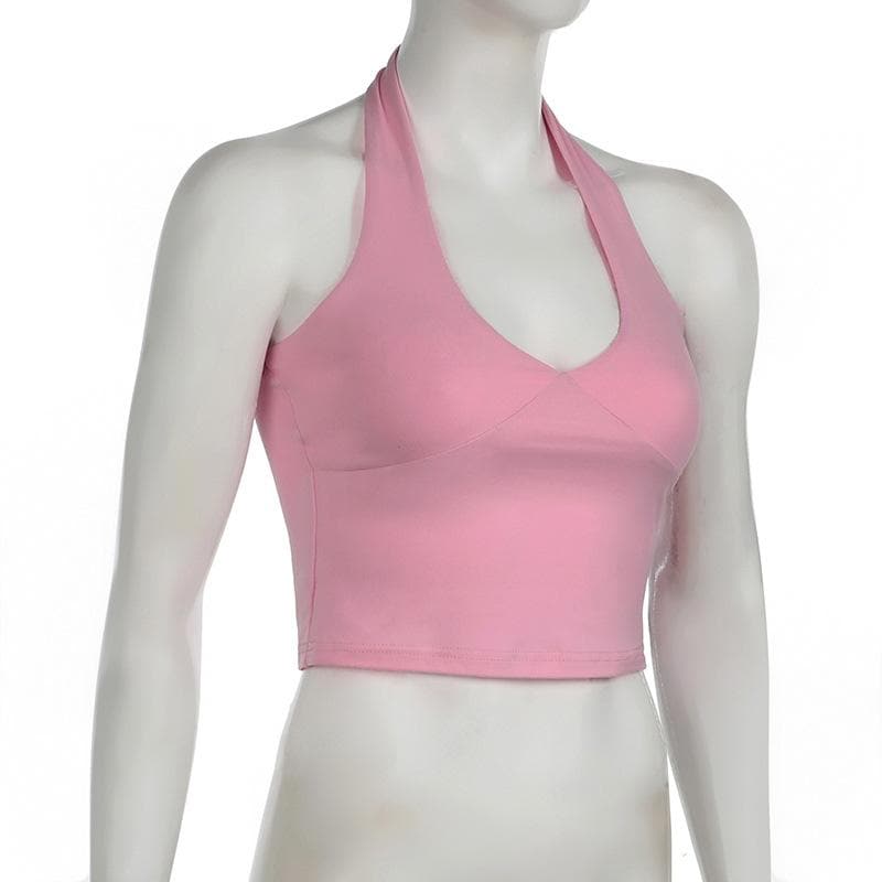 Halter backless solid crop top