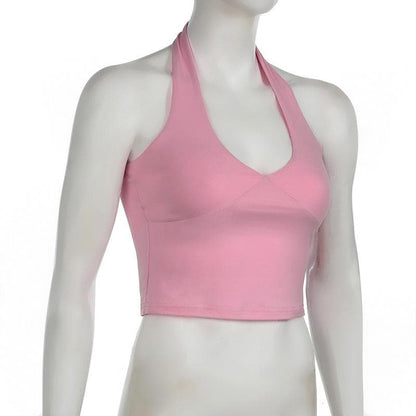 Halter backless solid crop top