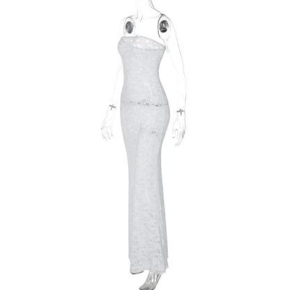 Lace see through solid tube maxi dress-final-sale