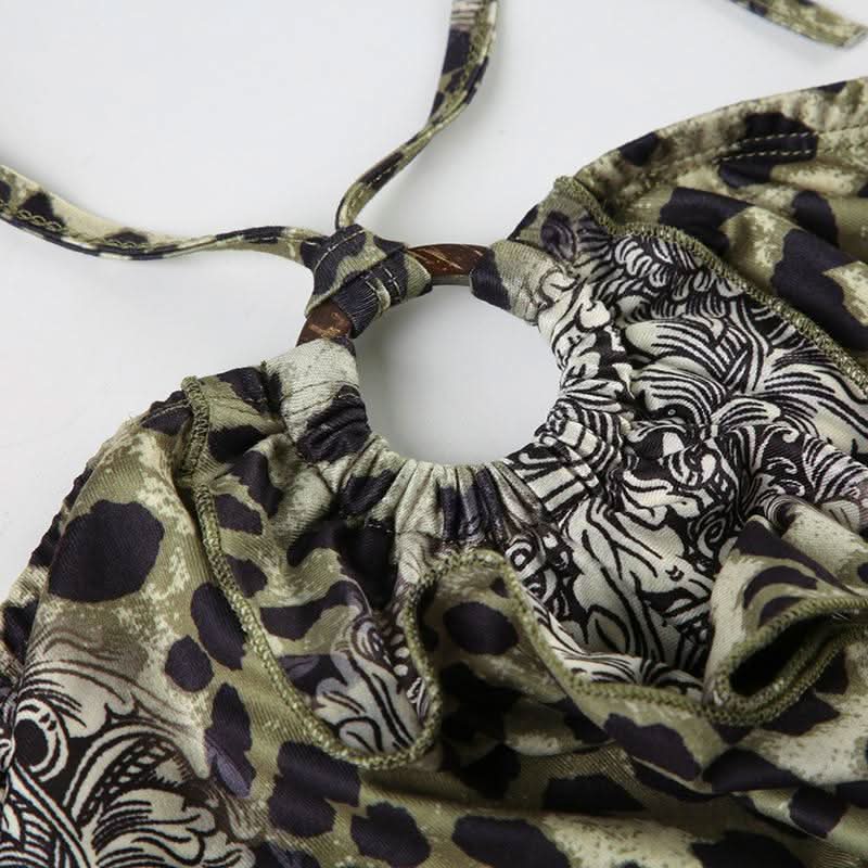 Leopard print halter o ring backless top