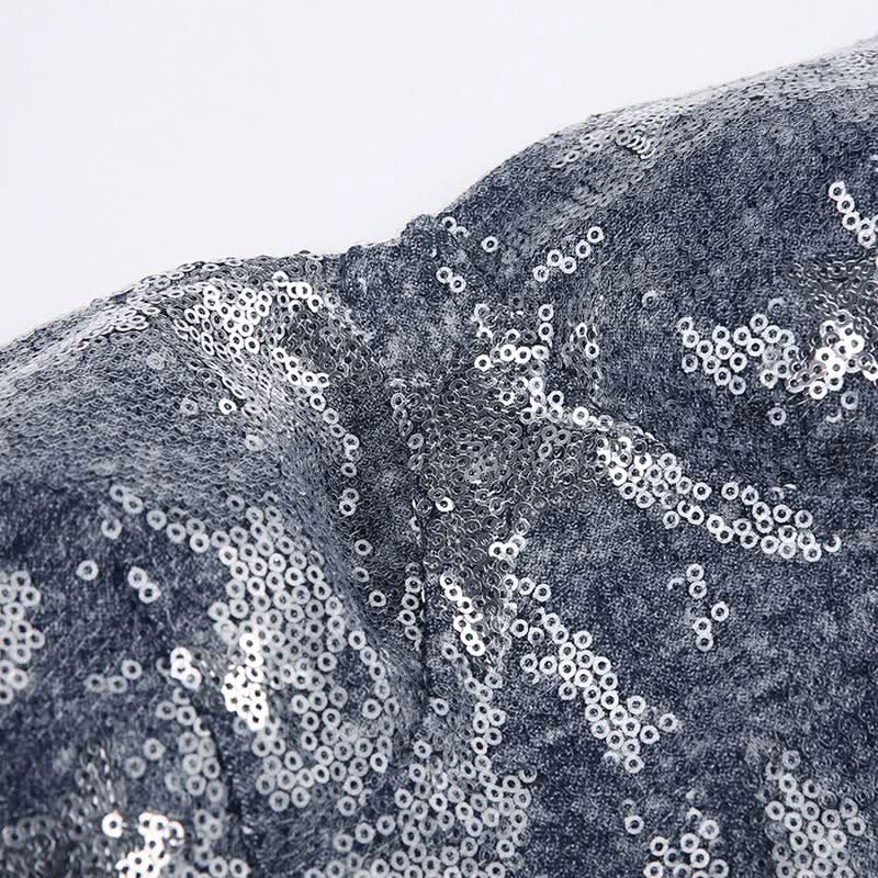 Glitter denim star pattern metal chain tube top