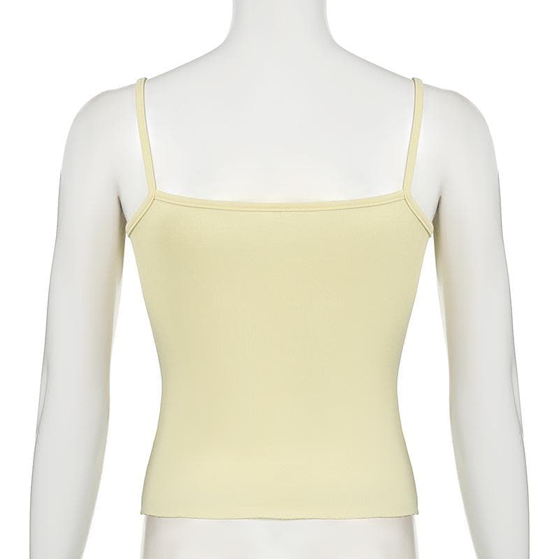 Flower applique lace hem ruffle cami top