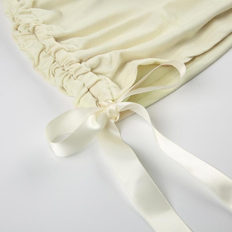 Bowknot ribbon ruched crewneck crop top