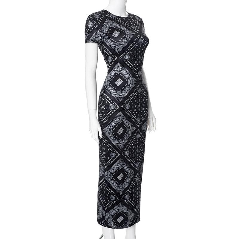 Short sleeve print crewneck midi dress
