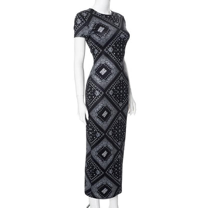 Short sleeve print crewneck midi dress