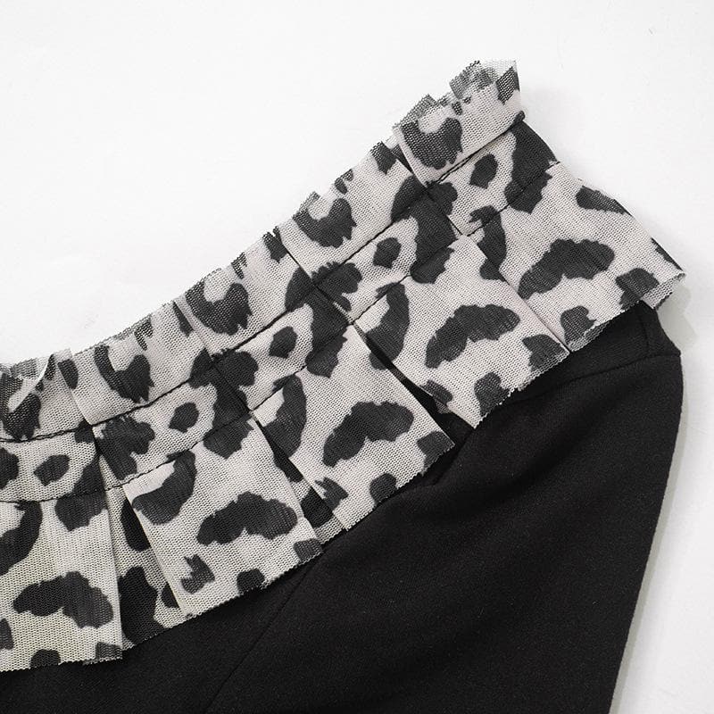 Long sleeve u neck leopard print patchwork top