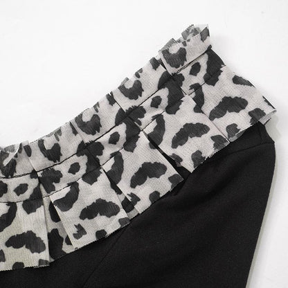 Long sleeve u neck leopard print patchwork top