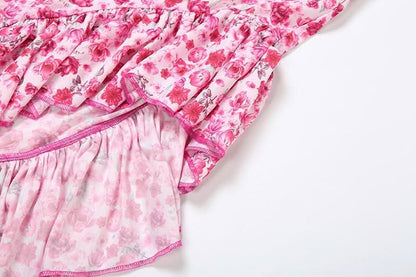 One shoulder knotted slit flower print ruffle maxi dress-final-sale