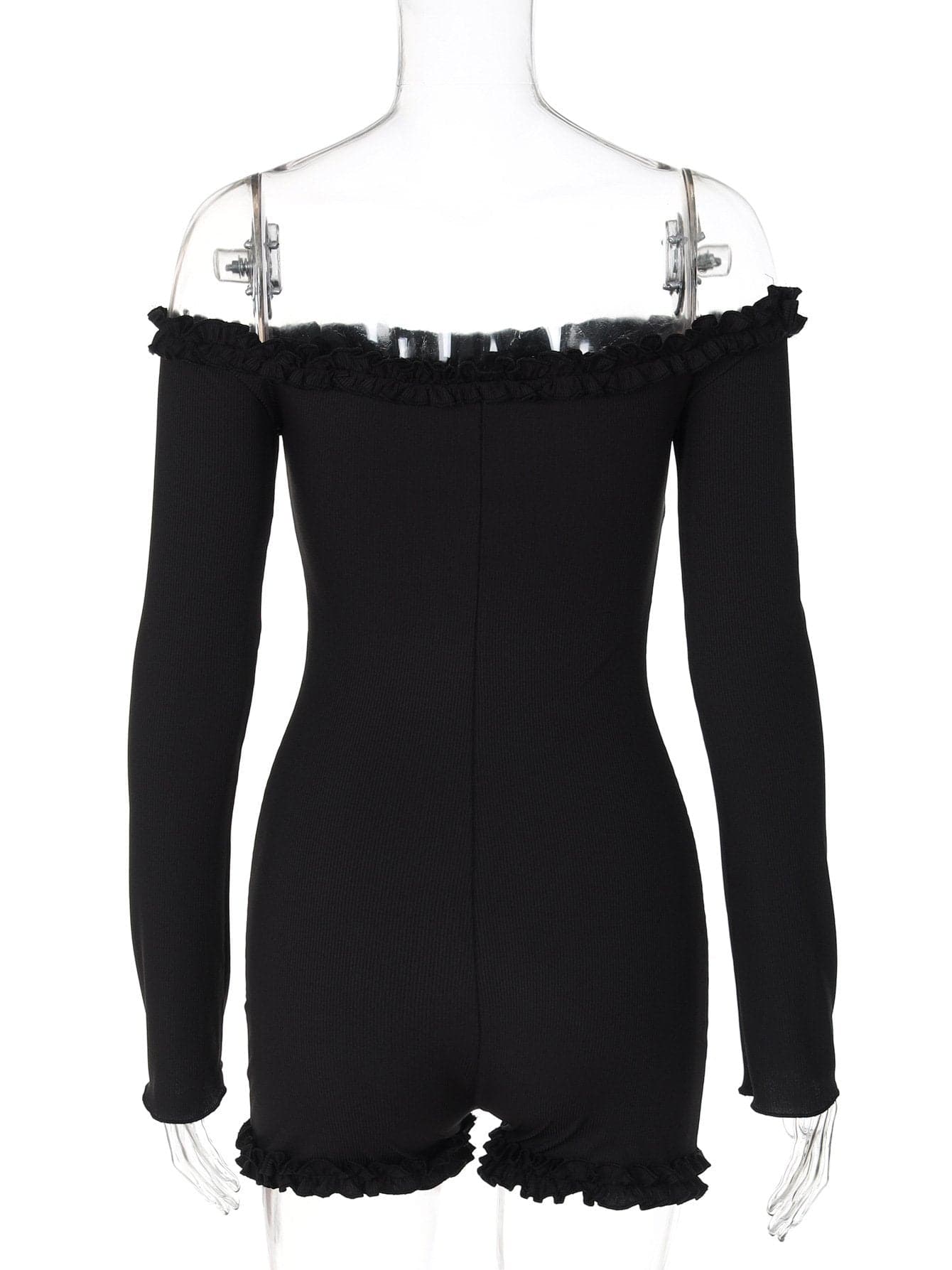 Long sleeve off shoulder ribbed romper