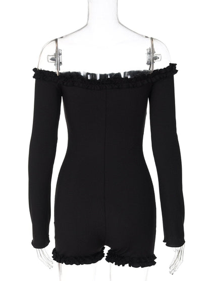 Long sleeve off shoulder ribbed romper
