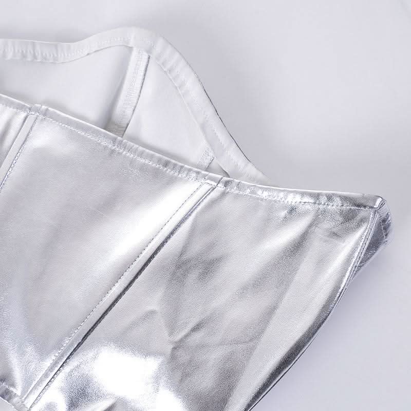Metallic lace up corset backless tube top