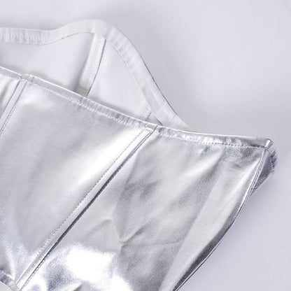 Metallic lace up corset backless tube top