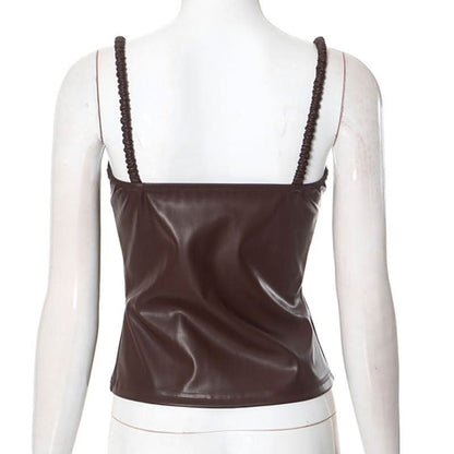 PU leather backless cami top