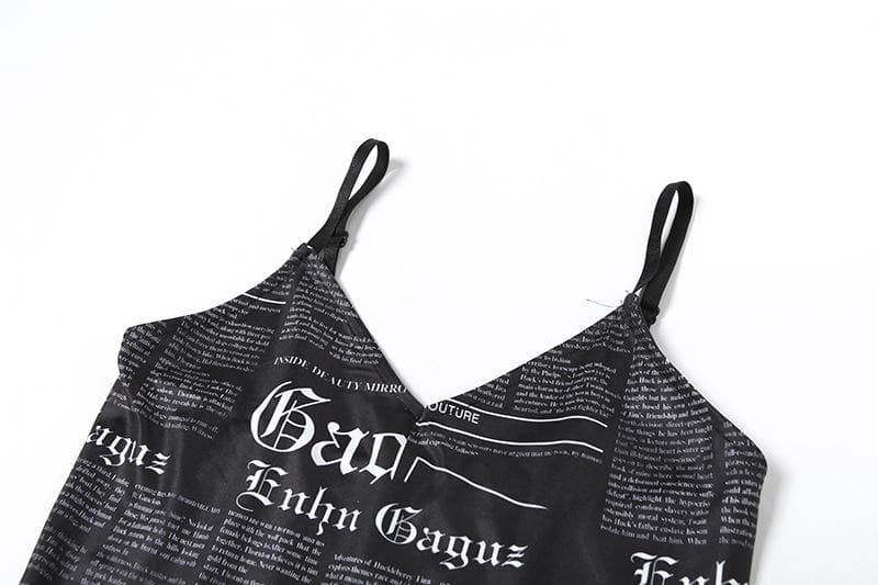 V neck letter print backless cami mini dress
