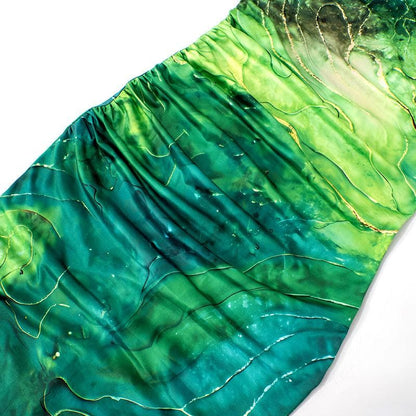 One shoulder print ruched maxi dress