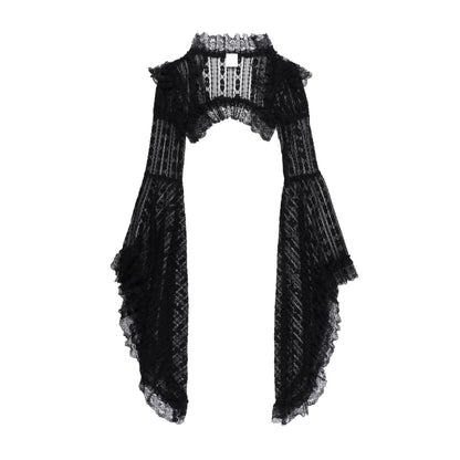 Long flared sleeve lace ruffle shrug top